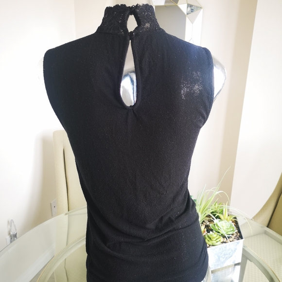 Vero Moda Black Lace Neck Semi Sheer Blouse - Picture 3 of 4